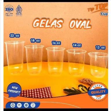 1 DUS 1000PCS GELAS CUP PLASTIK OVAL 12OZ 14OZ 16OZ L GELAS OVAL