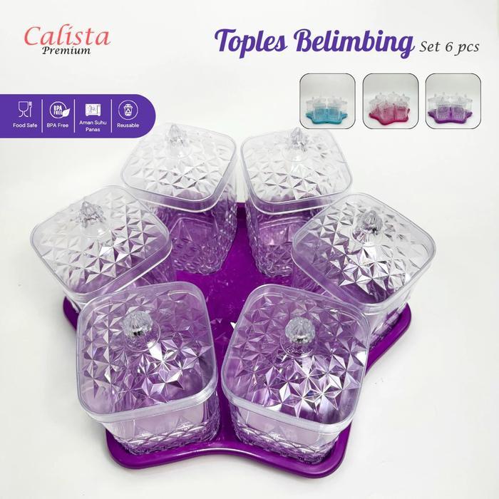 Calista Toples Kristal 6 Set Motif Bunga Belimbing Untuk Kue Kering Lebaran - FM