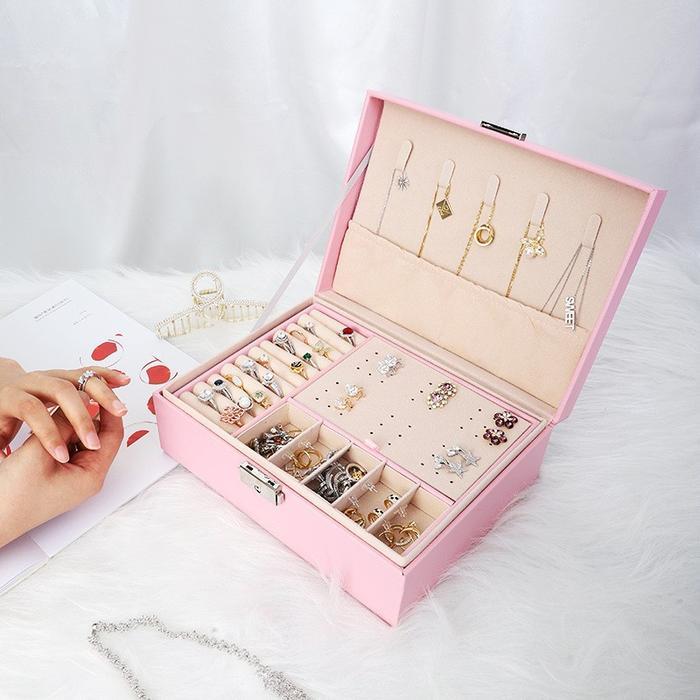 Best Seller Kotak Perhiasan 91108 Jewelry Box Double Layer Dengan Kunci & Finishing Kayu Original