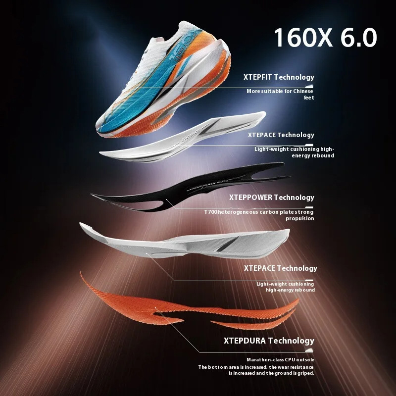 XTEP 160X 6.0 MENS RUNNING SHOES PROFESSIONAL MARATHON PB CARBON PLATE CUSHIONING SHOCK ABSORPTION