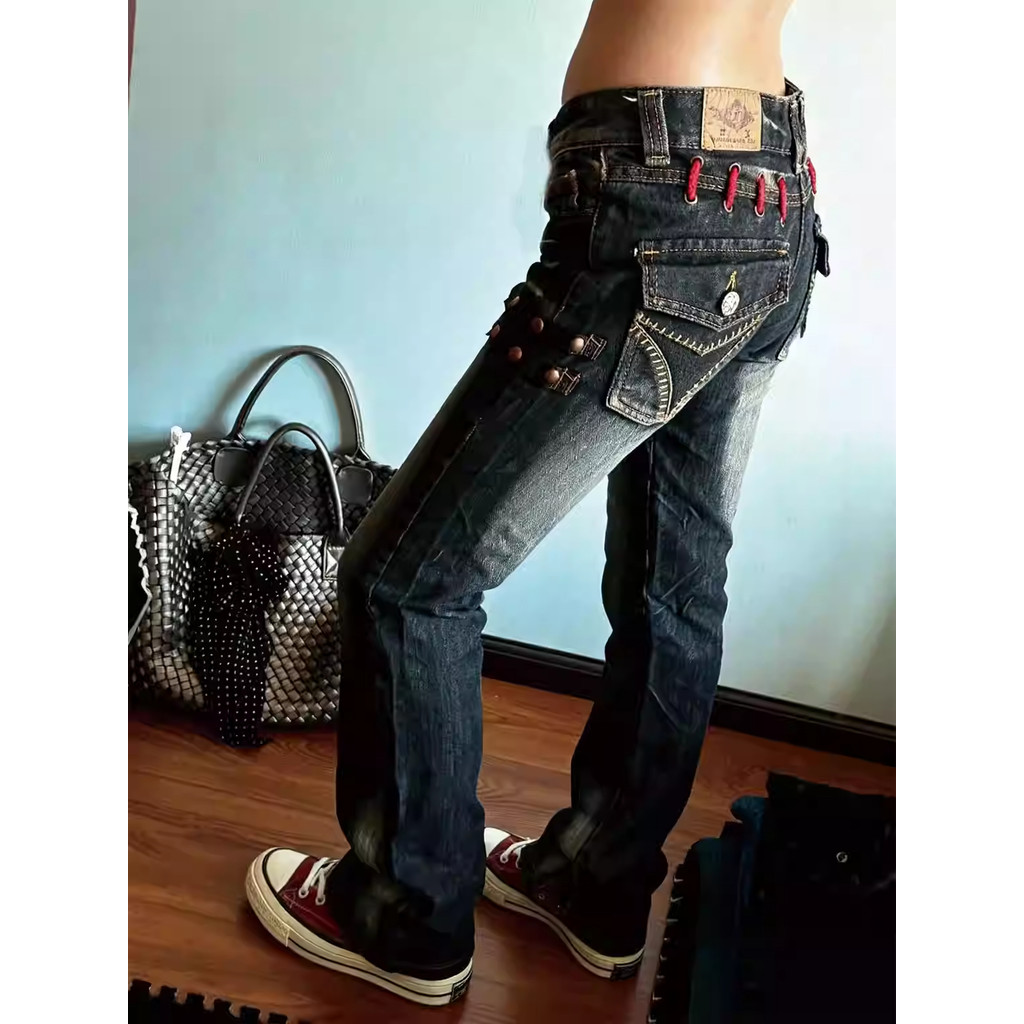 Women's Low Rise Jeans Harajuku Japanese Denim Pants Y2k Skinny Jean Bootcut Jeans High Street