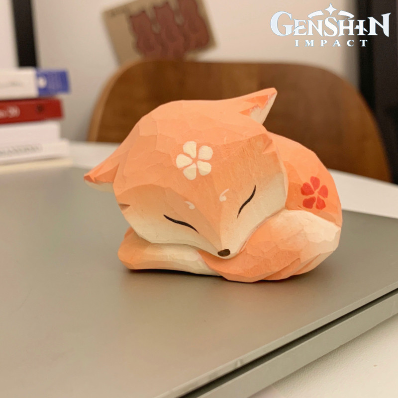 Genshin Yae Miko Figure Anime Fox Statue Wooden Genshin Impact Yae Miko Fox Figurines House Desk