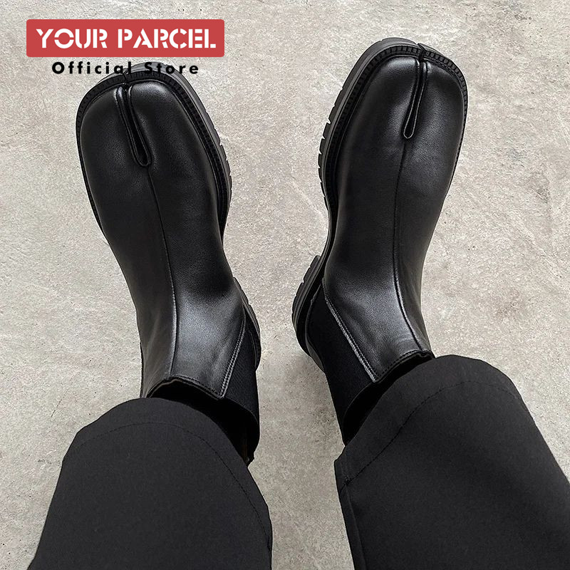 Split Toe Shoes For Men'S Chelsea Boots Toe High Top Leather Boots Horseshoe Shoes Thick Heels For