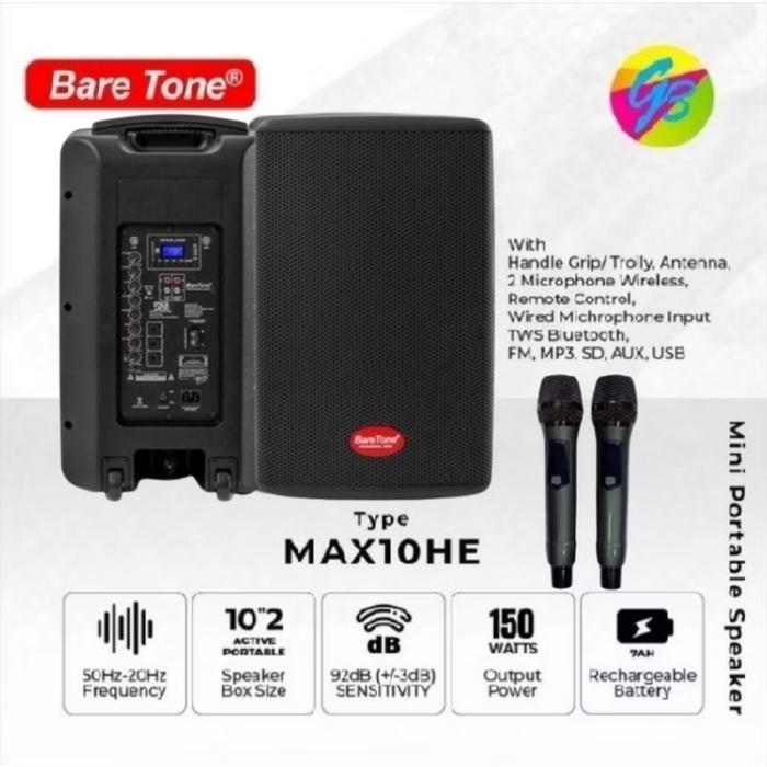 SPEKER AKTIF BARETONE 10 INCH MAX10HE / MAX-10HE /MAX10HE PORTABLE MEETING WIRELESS TWS BLUETOOTH US