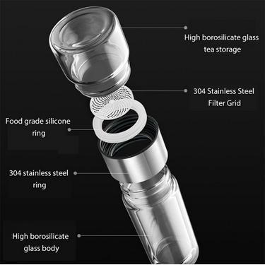 TUMBLER KACA TEA INFUSER BOTTLE DOUBLE WALL GLASS 400 ML