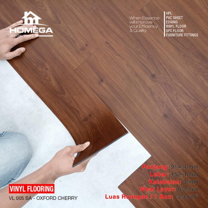 HOMEGA VINYL Flooring - Lantai Kayu Parket Parkit Parquet Stiker - Tekstur Wood Oxford Cherry - 1