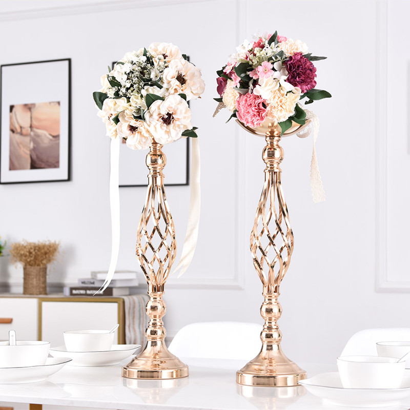 Perak/Emas Fashion Vintage Besi Tempa Bunga Berdiri Walker Tampilan Pernikahan Pot Bunga Pesta Meria