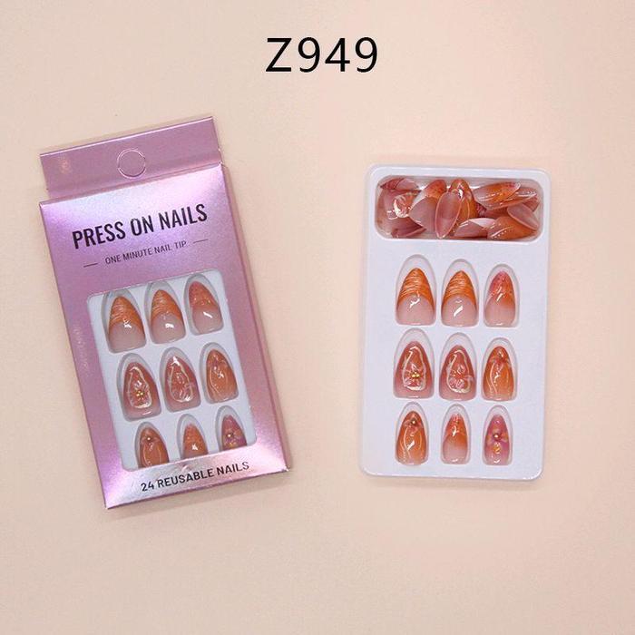 Z949- KUKU CANTIK 24PCS SET KUKU PALSU FAKE NAILS BOX FREE LEM CAIR / JELLY TAHAN AIR KUKU PALSU