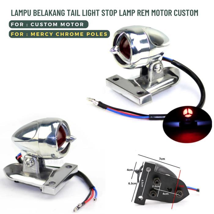 LAMPU BELAKANG TAIL LIGHT STOP LAMP REM MOTOR CUSTOM MERCY CHROME