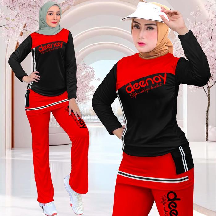 Setelan Olahraga Wanita Kombinasi Rok Celana Cargo Sporty Deenay Set Training Viral Oneset Joging