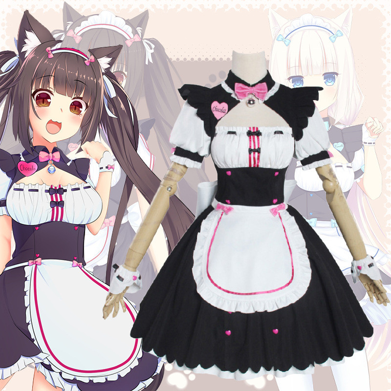 Color Cosplayer Anime Lolita Dress Maid Cosplay Costume Nekopara Lovely Game Anime Suits Women Bow
