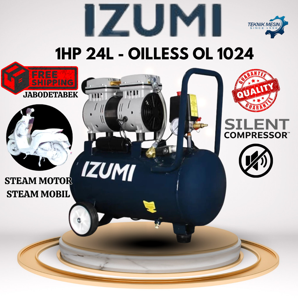 COMPRESSOR IZUMI NLG 1HP 24L - OILLESS OL 1024/ KOMPRESOR 220V/ KOMPRESOR 1 PHASE/ KOMPRESOR STEAM M