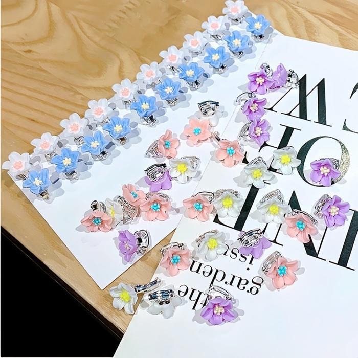 10PCS/Set Cincin Rambut Bunga Mini, Aksesoris Rambut Bunga Dan Penjepit Rambut Resin Fashionable