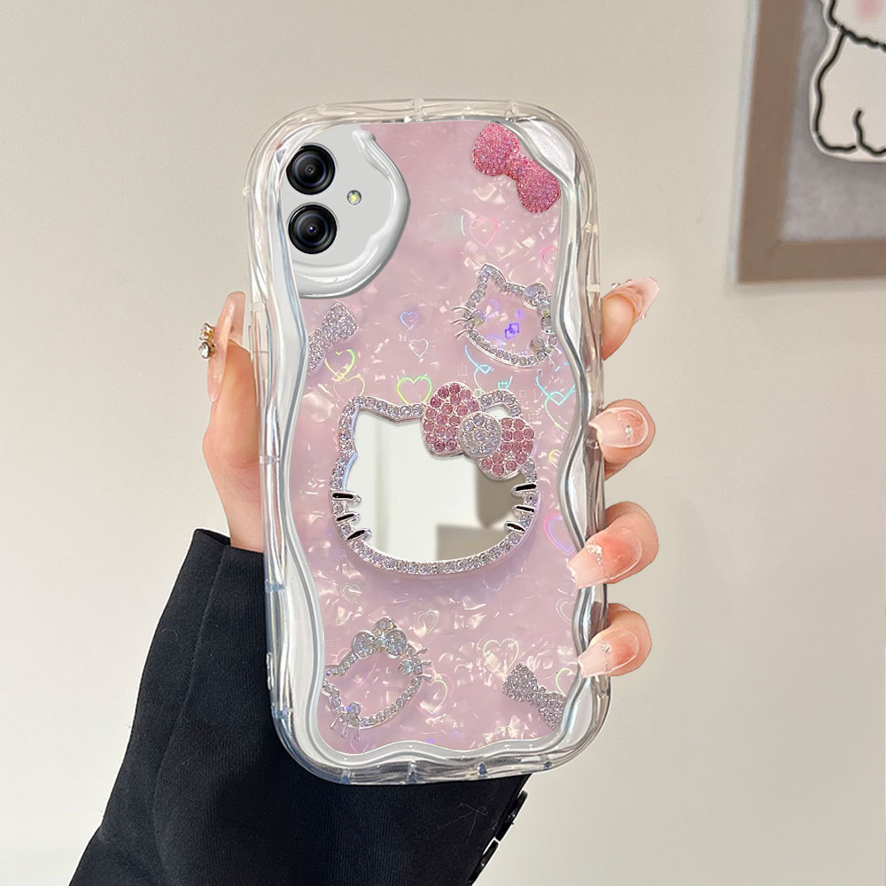 Phone Case Fashion Cermin Pink Diamond Heart Mirror Cover For Compitable With Samsung Galaxy A04E Un