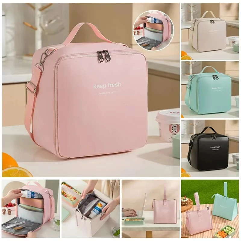 Crossbody Waterproof Lunch Bags PU Leather Food Picnic Lunch Box Insulated Women Cooler Bags Ice