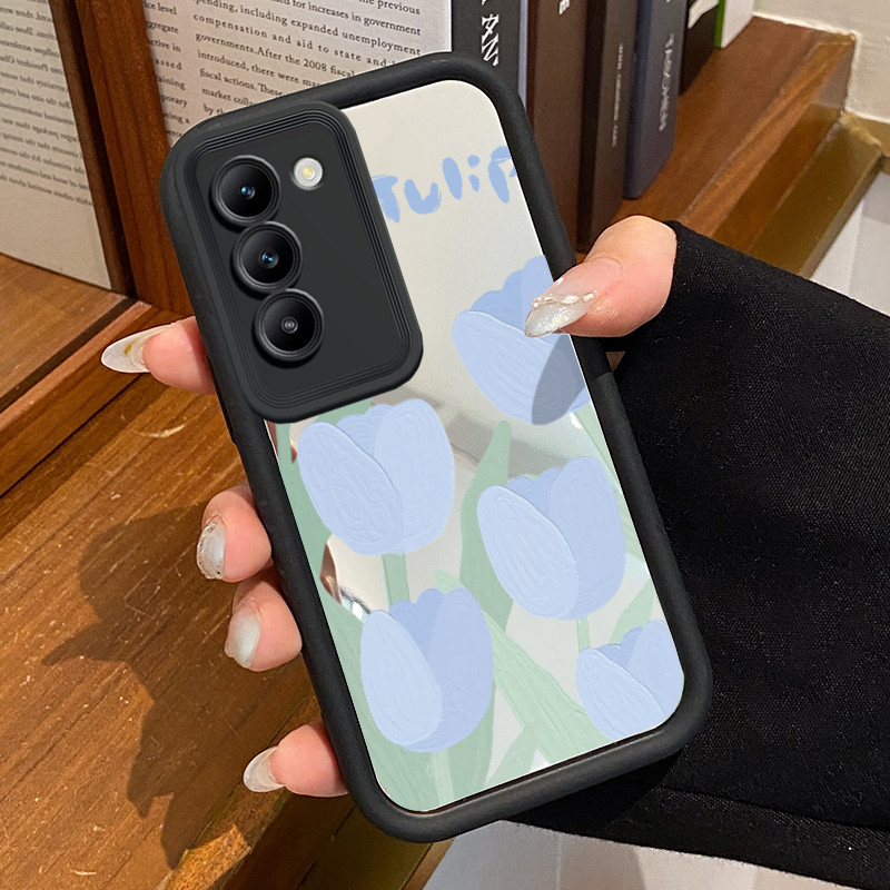 Casing Hp Untuk VIVO Y100 5G Z1 Pro Z5x Case Casing pola Tulip Biru Kasing Cesing HP Kesing cermin S