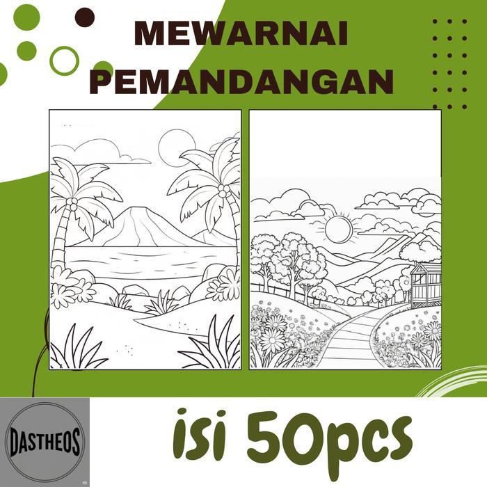 50pcs Mewarnai Gambar Pemandangan Harga Termurah Belajar Anak
