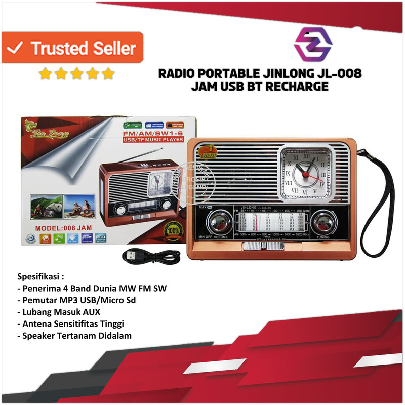 RADIO PORTABLE JINLONG JL-008 JAM USB BLUETOOT BT RECHARGE