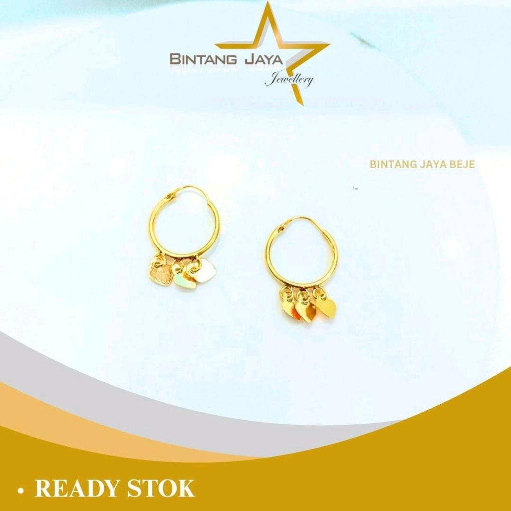 Anting Emas Gipsy 3 Love - Kadar 15K - 0,67gr - Imut Tapi Nyata Emasnya (MM)