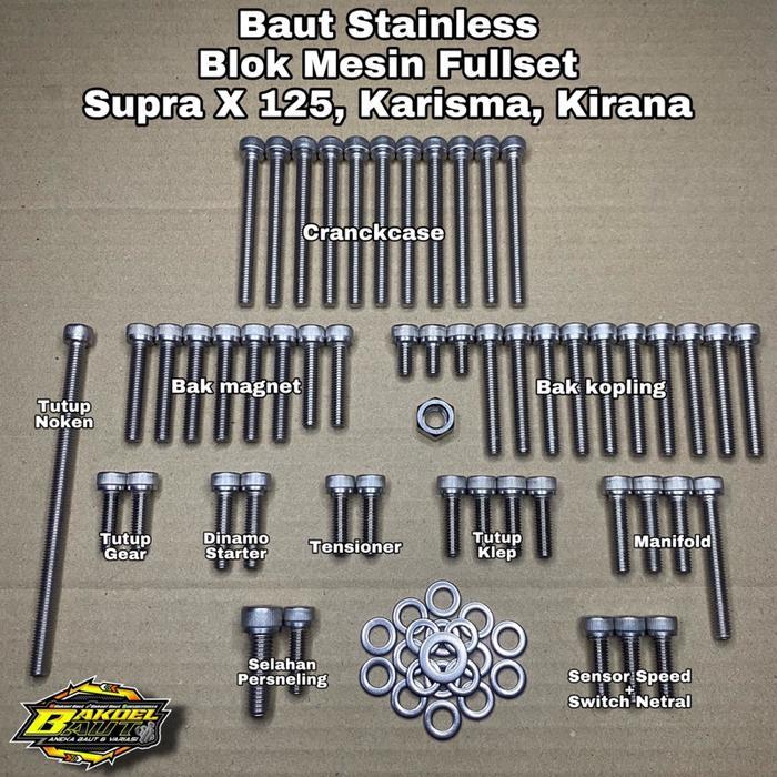 TERBARU Baut Blok Mesin SUPRA X 125 KARISMA KIRANA Baut L Stainless Anti Karat 100% Stainless Steel
