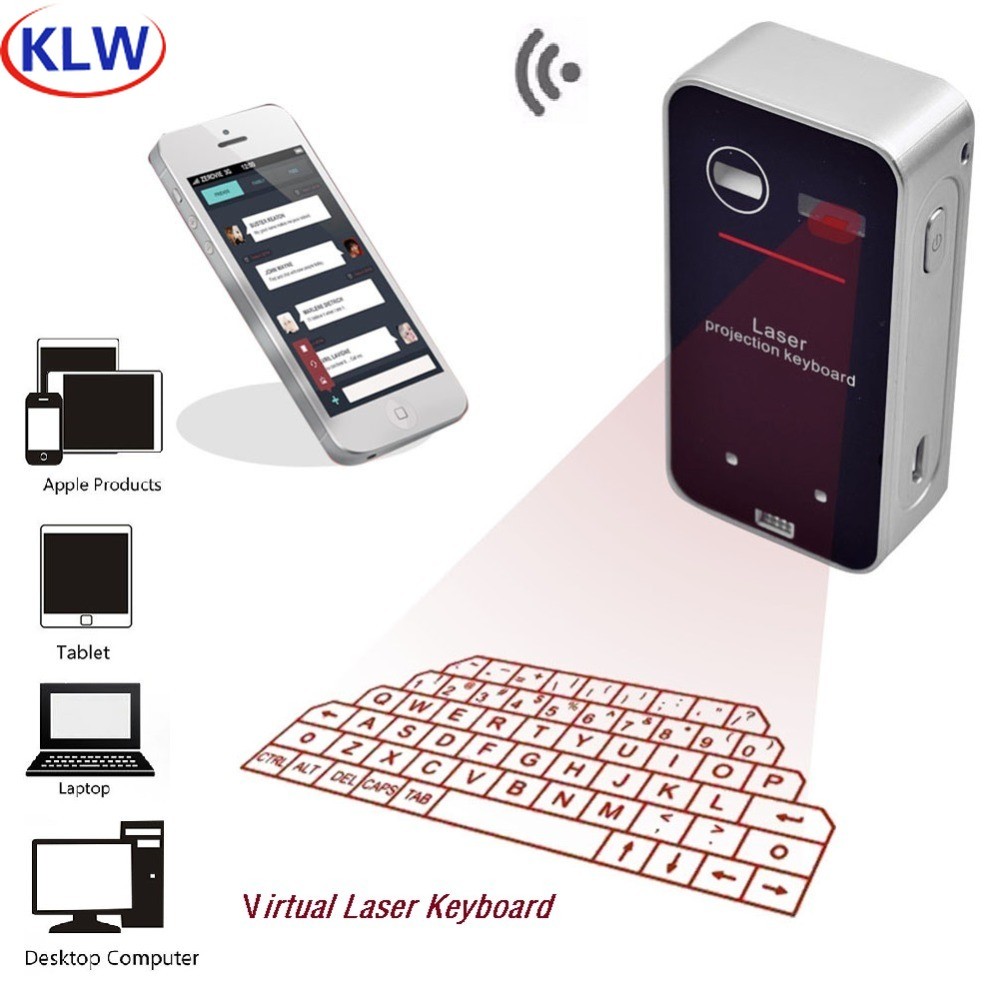 KLWEnglish QWERTY Wireless Bluetooth Mini Keyboard Virtual Laser Phone Projector Portable for