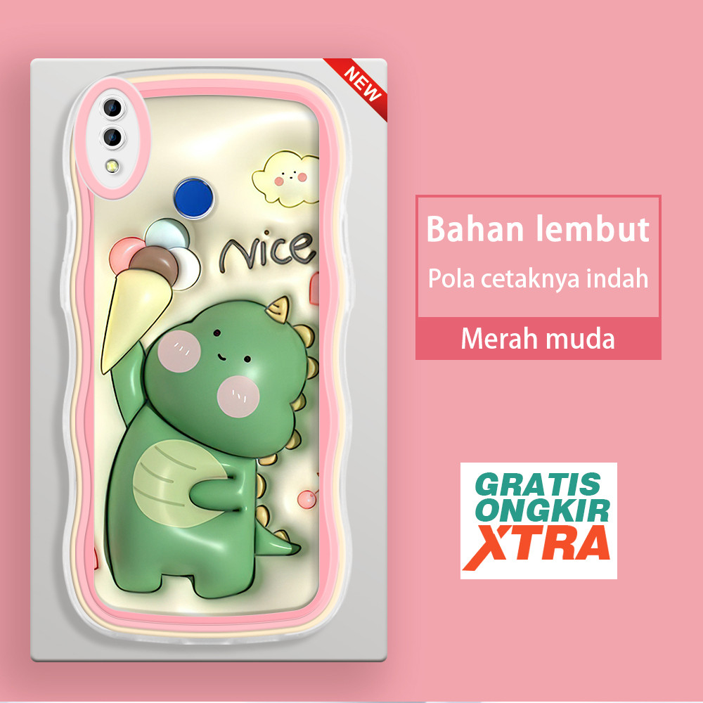 Casing HP Realme 2 3 pro C2 C2S C61 C63 C65 C67 12LITE C75 A1K  Dinosaur 3D makan es krim  Soft Case