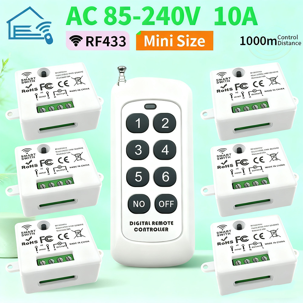 Wireless remote control switch, 433MHz 110V to 220V AC power supply, 1 relay, 433MHz receiving