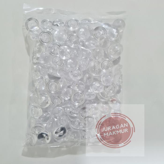 Kancing Jamur Kristal Putih Bening dan Hitam 13mm 1,3cm 20L - Kancing Jamur Kristal High Quality -