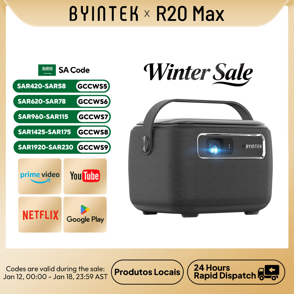 BYINTEK R20 Max Mini Projector 4K DLP Smart WiFi Android 11.0 LED 1080P Outdoor Home Theater