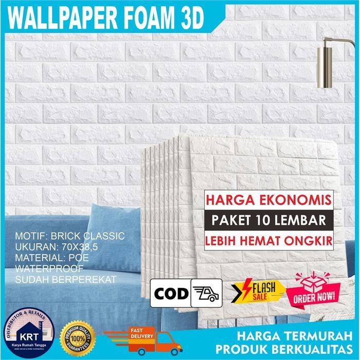 Paket 10 Lembar Wallpaper Dinding Foam 3D Bata Alam Stiker Dinding Kamar Tidur Peredam Suara