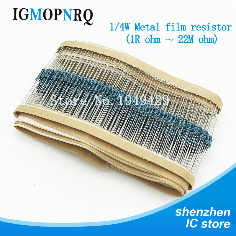 5000PCS/LOTE 1/4W 1% metal Film resistor 0.33-2.2M ohm resistencias 22R 47R 22K resistencia