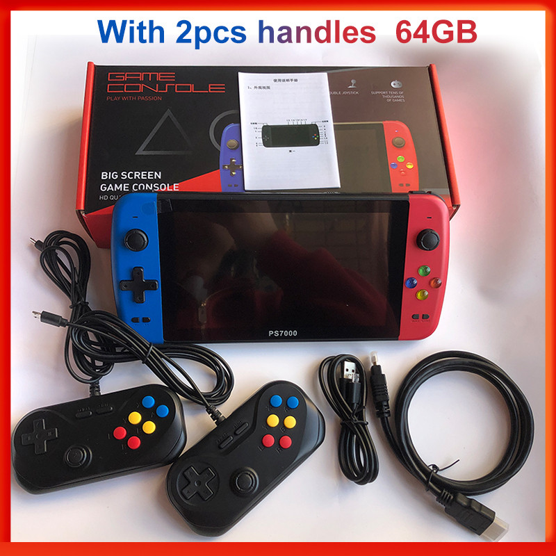 ps7000 game console with 2 gamepads 64GB 5000 free games for PS1/CPS/NES 7 inch Handheld Classic Por