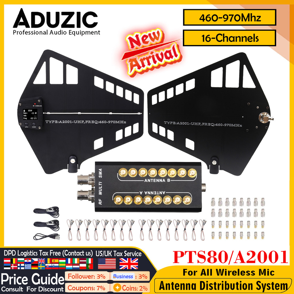 ADUZIC PTS80 A2001 Active Antenna Distributor RF Distributor 16 Channel Combiner For Microphone