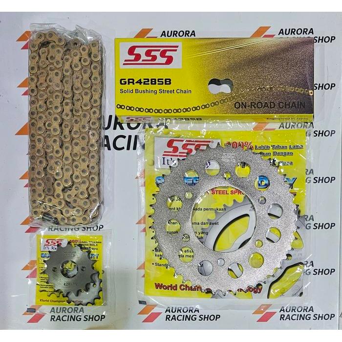 Gear Set Sss 428 Vixion Old & Rantai Sss 428 Sb Gold