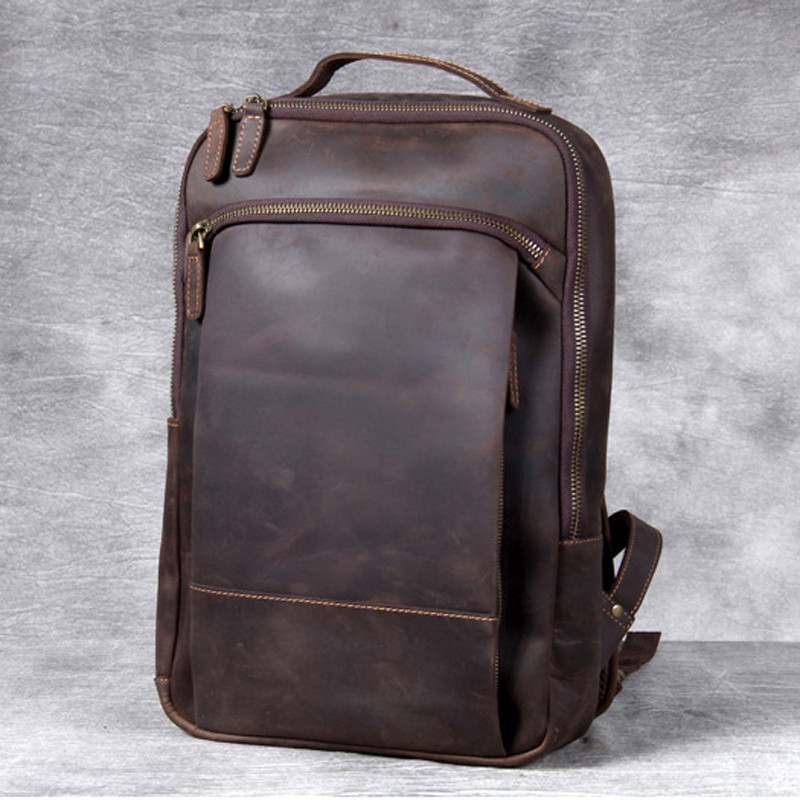 Vintage Crazy Horse Genuine Leather Backpack Men Backpack Laptop Leather Daily Bagpack Male Rucksack