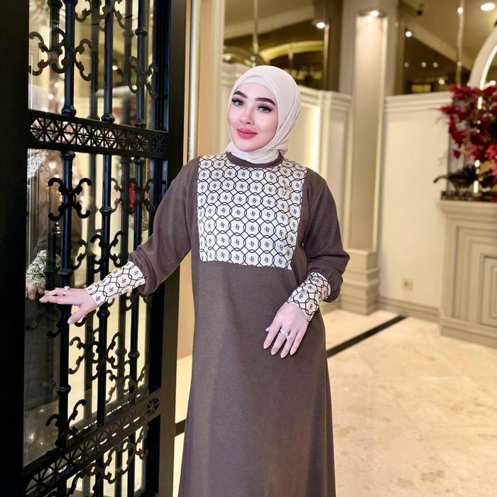 [29-053] Gamis Knit Kombinasi Silk - Simple & Elegan