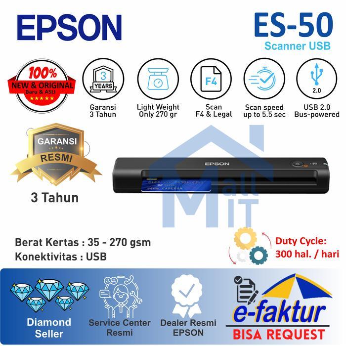SCANNER EPSON ES-50 EPSON ES50 EPSON ES 50 LEGAL F4 ADF A4 PORTABLE