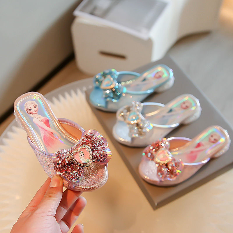 Summer Disney Girls Sandals Frozen Elsa Princess Shoes Girls Crystal Shoes Children High Heels