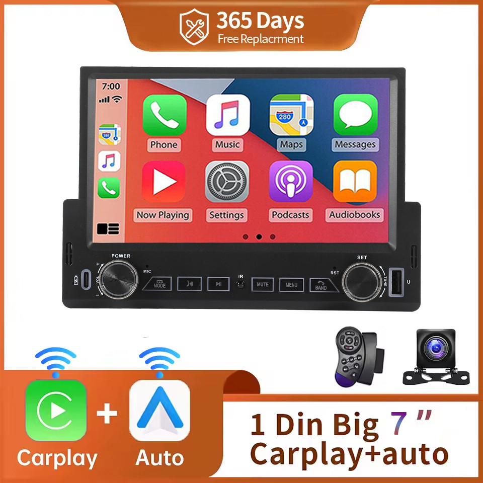 7 Inch 1 din Car Stereo Radio Single Din Radio with Apple Carplay and Android Auto Bluetooth Car