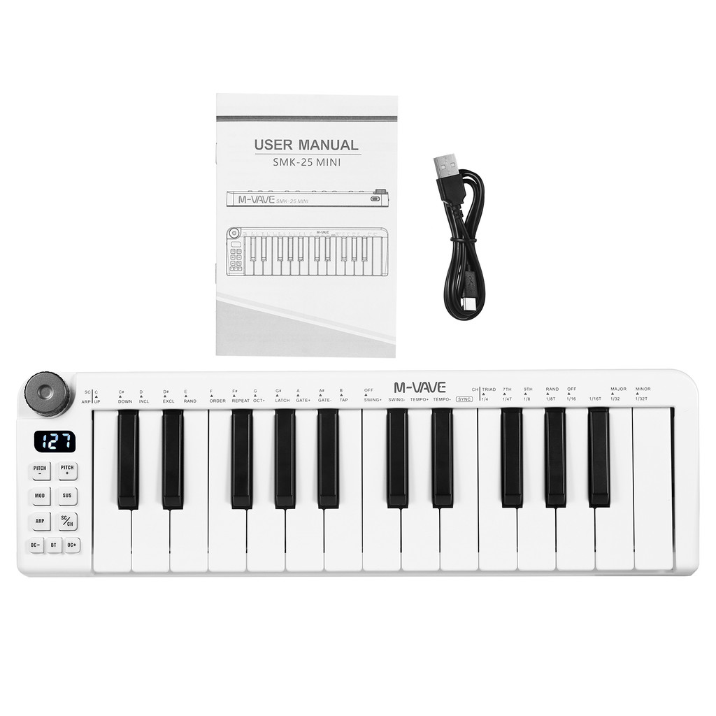 Terbaru M-VAVE SMK-25mini MIDI Keyboard Rechargeable 25-Key MIDI Control Keyboard Mini Portable USB 