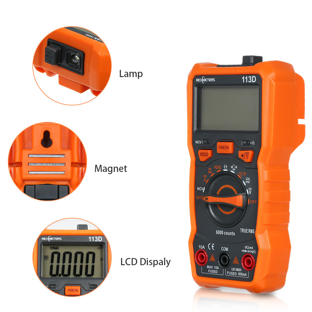 RM113A/D Digital Multimeter 2000/6000 Counts NCV Voltage Temperature Measuring Meter with Magnetic