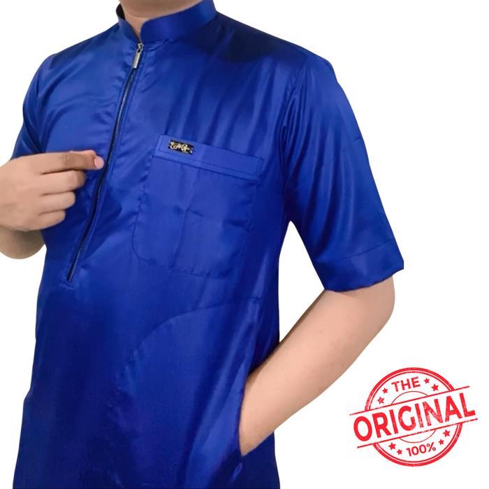 Baju koko semi kurta Navy Saudi Polyester Import lengan pendek resleting Besi nikel original / Baju
