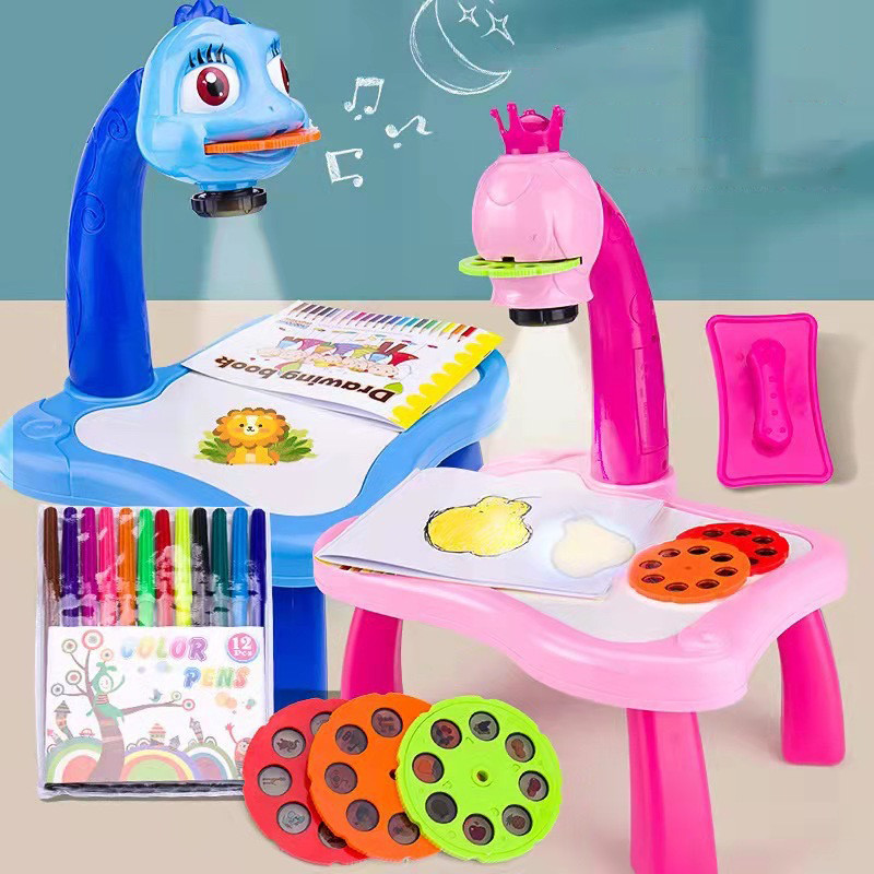 Children Led Projector Art Drawing Table Toys Kids Painting Board Desk Arts Crafts Educational