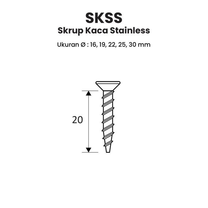 "New" Skrup Kaca Skrup Kayu Tutup Skrup Stainless Steel SKSS 16 19 22 25 30 40 50 mm Huben