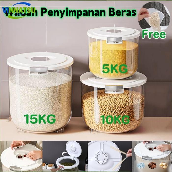VINNATSU Wadah Penyimpanan Beras Anti Kutu Anti Air Anti Lembab Kontainer Beras Rice Free Gelas