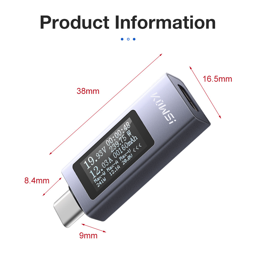 KWS-2301C USB Type-C Tester DC4-30V 0-12A Current Voltage Monitor Digital Ammeter Power Meter