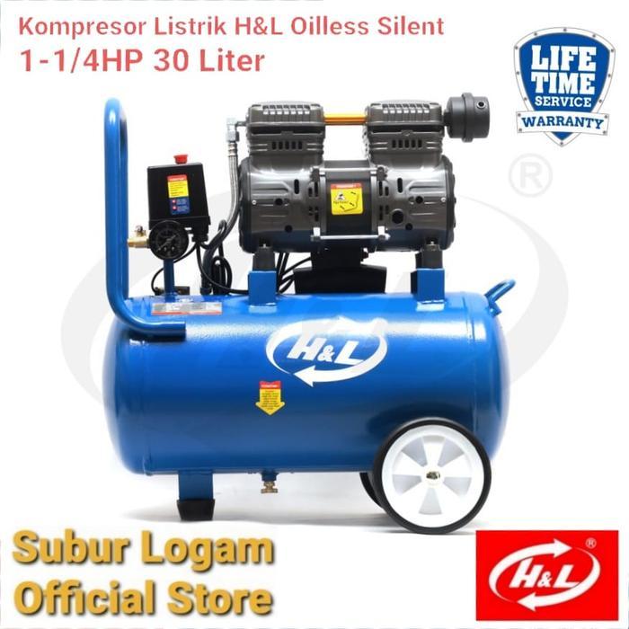 Kompresor Angin Listrik H&L 1 1/4 HP 30 Liter Oilless Silent Portable
