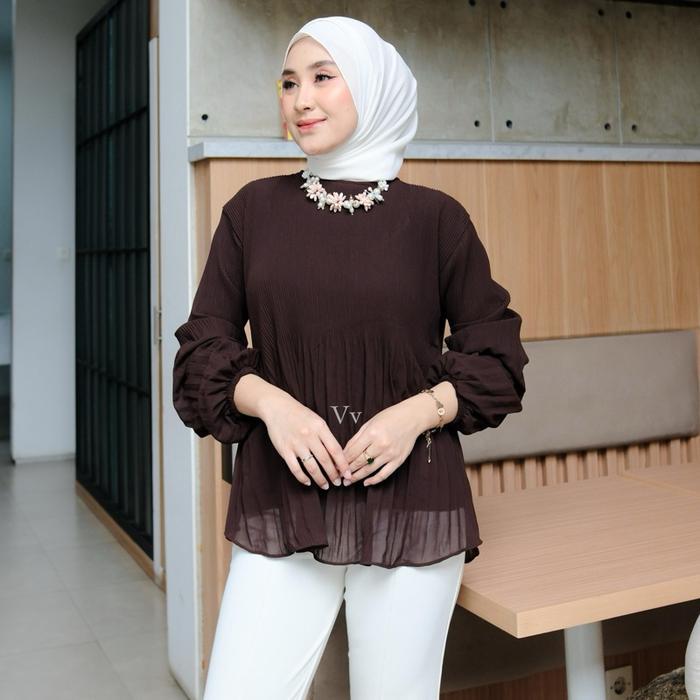 Nadeline Blouse Plisket Ceruty BabyDoll Premium Wanita Remaja Dewasa Atasan Panjang Casual Muslim