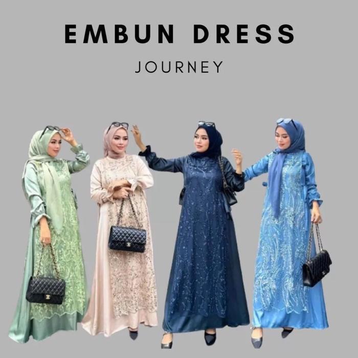 Embun Dress Journey Scarves Brukat Payet Gamis Pesta Motif Outer Wanita Embos Silk Muslim