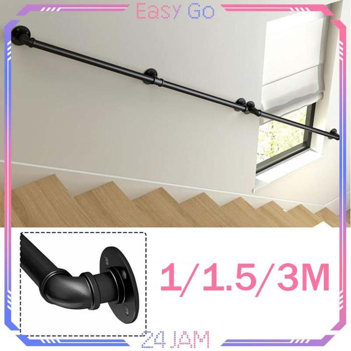 1/2/3m Pegangan Besi Tangga Anti-Selip Rell Tangga Universal Pegangan Tangga Rumah